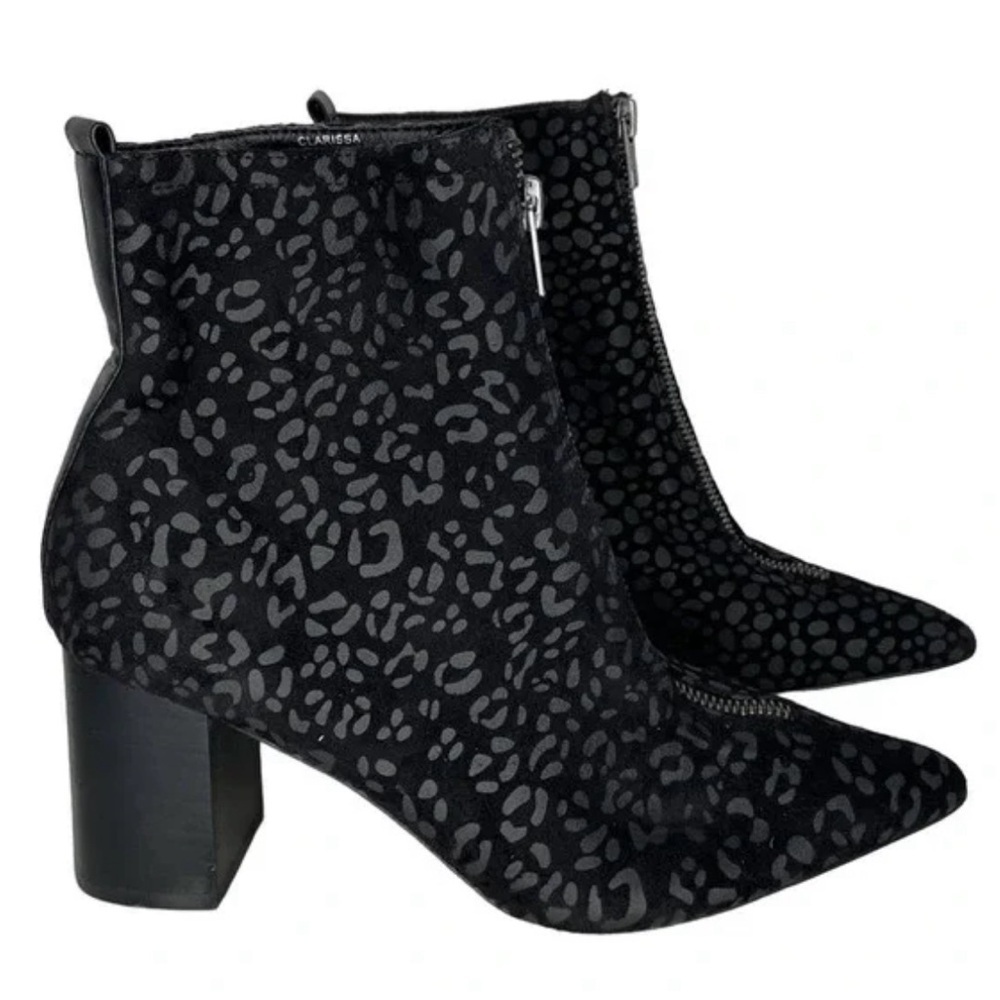 Coconuts by Matisse Ankle Boots Black Leopard Print Pointed Toe Bootie Size 6.